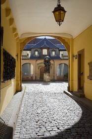 France, Haut Rhin, Colmar, courtyard of the Museum and birth house of Bartholdi, statue called Great Supports of the World (Les Grands Soutiens du Monde)