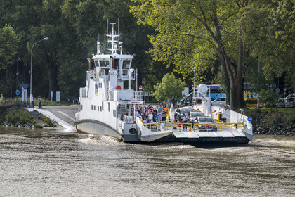 France, Loire Atlantique, Indre, ferry allowing the crossing of the Loire river between Basse Indre and Indret