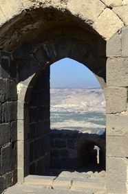 Israel, district Nord, Galilée, l'Etoile du Jourdain, la forteresse croisée de Belvoir tenue par les Hospitaliers entre 1168 et 1189 qui surplombe la vallée du Jourdain, les montagne de Jordanie en arrière plan