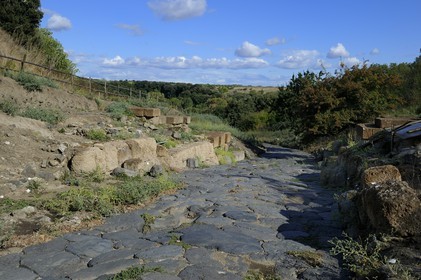Italy, Lazio , Province of Viterbo, Montalto di Castro, ancient Etruscan city of Vulci, remnant of cobbled streets