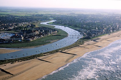 France, Calvados, Houlgate, mouth of Divette river (aerial view)
