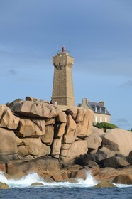 France, Cotes-d'Armor, Cote de Granit Rose (the Pink Granite coast), Perros Guirec, Ploumanach, Pointe de Squewel and Mean Ruz Lighthouse