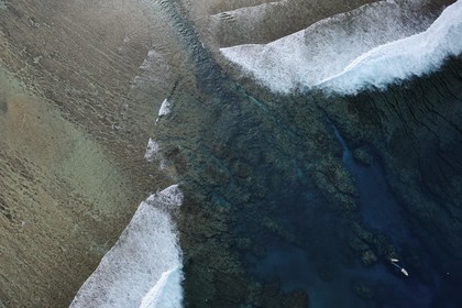 France, Reunion Island (French overseas department), West Coast, Saint Gilles les Bains lagoon, the Hermitage channel at l'Ermitage les Bains (aerial view)