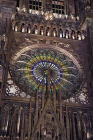 France, Bas Rhin, Strasbourg, old town listed as World Heritage by UNESCO, Notre Dame Cathedral, the western facade and its rosace