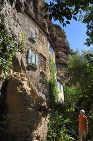 France, Var, Provence Verte, Cotignac, troglodyte habitat in the tufa cliff of 80 meters high and 400 meters wide