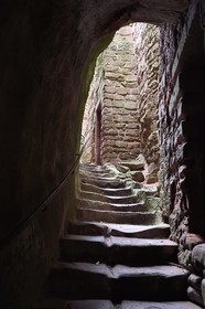 France, Bas Rhin, Northern Vosges Regional Natural Park, Lembach, Fleckenstein Castle, troglodyte staircase