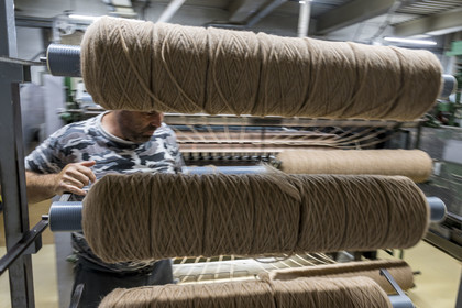 France, Vaucluse (84), L'Isle-sur-la-Sorgue, Manufacture Brun de Vian-Tiran, industrie textile lainière labellisée Entreprise du patrimoine vivant, atelier de cardage