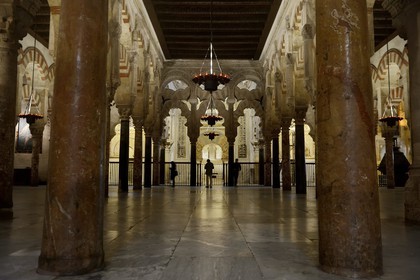 Espagne, Andalousie, Cordoue, centre historique classé Patrimoine Mondial de l'UNESCO, la Mezquita, mosquée-cathédrale, le mihrab de la mosquée en arrière plan