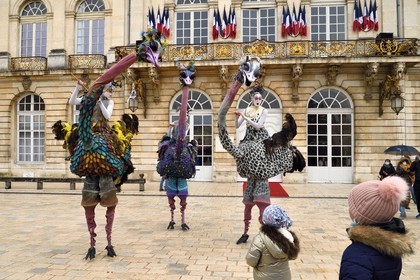 France, Meurthe-et-Moselle, Nancy, place Stanislas (former Place Royale) during the feast of Saint-Nicolas, listed as World Heritage by UNESCO, the Struzzi ostriches of the company Teatro Pavana
