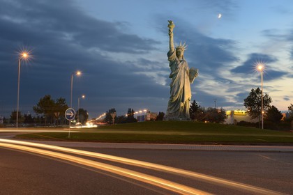France, Haut Rhin, Colmar, replica of the Statue of Liberty of Auguste Bartholdi on the Strasbourg road, it has a height of 12 meters at the torch