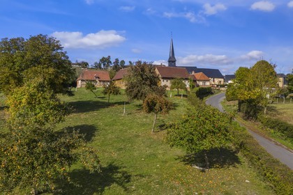 France, Orne, Pays d'Auge, village de Camembert (aerial view)