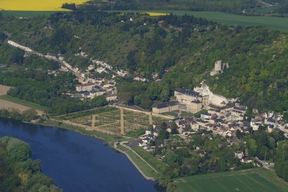 France, Val d'Oise, La Roche Guyon, labelled Les Plus Beaux Villages de France (The Most Beautiful Villages of France), the castle (aerial view)