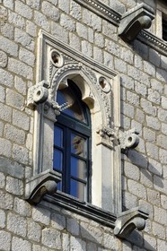 Croatia, Dalmatia, peninsula of Peljesac, the old town of Ston, characteristic stonework arched window of Venetian type