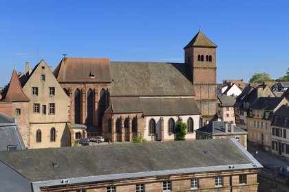 France, Bas Rhin, Saverne, old episcopal castle of the 17th century today sub-prefecture left and Notre Dame de la Nativite church right