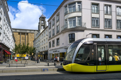 France, Finistère, Brest, rue de Siam and the Saint-Louis de Brest church in the background