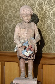 France, Haut Rhin, Colmar, Museum and birth house of Bartholdi, statue called The Little Alsatian Girl with a Bouquet on french colours (La Petite Alsacienne au Bouquet Tricolore)