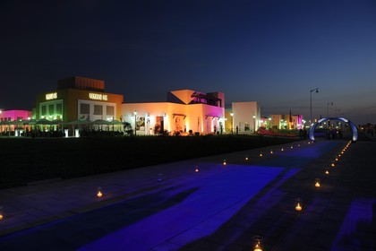 Morocco, Oriental Region, Mediterrania Saidia Seaside Resort, Medina Saidia Shopping arcade built as a traditional medina