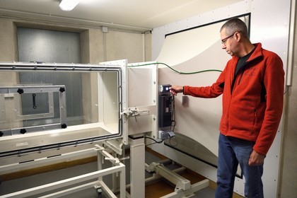 France, Puy de Dome, Parc Naturel Régional des Volcans d'Auvergne, Observation station at the top of Puy du Dôme, Jean-Luc Baray researcher at the Laboratory of Physical Meteorology (Clermont-Ferrand Earth Physics Observatory (OPGC) and Blaise Pascal University in Clermont-Ferrand), wind tunnel testing center in natural conditions nicknamed the cloud vacuum cleaner