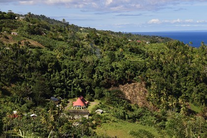 Caribbean, Dominica Island, Salybia, Kalinago Territory only Native American reserve in the Antilles archipelago, the French island of Marie-Galante in Guadeloupe in the background