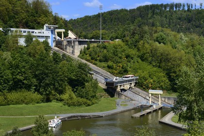 France, Moselle, the Saint-Louis-Arzviller inclined plane is part of the Marne-Rhine Canal (Canal de la Marne au Rhin) and enables the canal to cross the Vosges Mountains, it replaces 17 locks