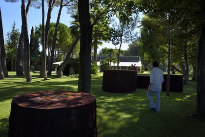 France, Var (83), Le Muy, Fondation Bernar Venet, Installation aléatoire de points, 2014, de Venet dans le parc