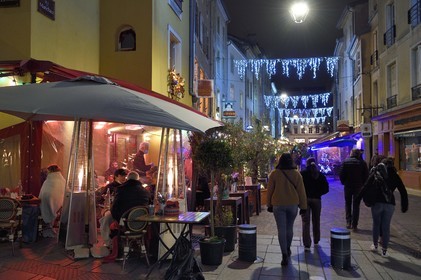 France, Meurthe-et-Moselle, Nancy, restaurant on the terrace rue Gustave Simon during the feast of Saint-Nicolas
