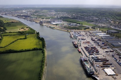 France, Seine-Maritime, the Grand Port Maritime de Rouen (Port of Rouen) at Grand-Couronne (aerial view
