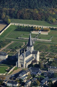 France, Seine-Maritime, Saint-Martin-de-Boscherville, Saint-Georges de Boscherville Abbey of the 12th century (aerial view)