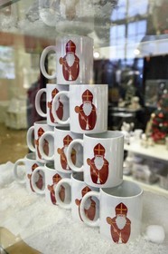 France, Meurthe-et-Moselle, Nancy, place Stanislas (former Place Royale) during the feast of Saint-Nicolas, listed as World Heritage by UNESCO, mugs reminiscent of Saint Nicholas