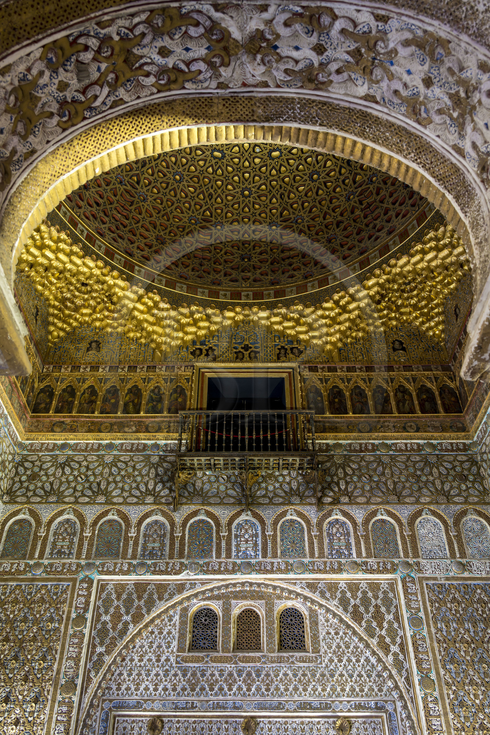 Espagne, Andalousie, Séville, Alcazar de Séville (Reales Alcazares de Sevilla), classé Patrimoine Mondial de l'UNESCO, Palais mudéjar ou de Pierre Ier, salon des Ambassadeurs (salon de Embajadores)