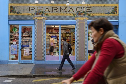 France, Meurthe-et-Moselle, Nancy, Point Central Pharmacy decorated in the style of Nancy Art Nouveau School and Art Deco with mosaics made by the Parisian ceramist Antoine Ebel