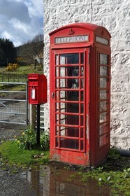 United Kingdom, Scotland, Highland, Inner Hebrides, Isle of Mull, telephone booth still in use on the edge of Loch Scridain