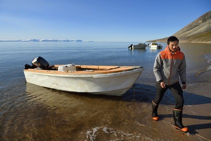 Greenland, North West coast, Murchison sound north of Baffin Bay, Siorapaluk, the most nothern village from Greenland, the inhabitants move mostly by boat in the summer for hunting