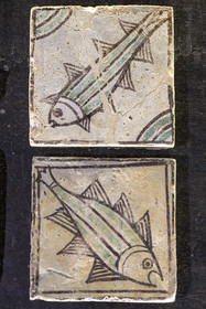 France, Vaucluse, Avignon, Palais des Papes (Palace of the Popes) listed as World heritage by UNESCO, glazed floor tiles, 14th century refractory dough ceramic