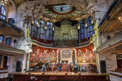 Espagne, Catalogne, Barcelone, Palau de la Musica Catalana (palais de la musique catalane), salle de concert dessinée par l'architecte du modernisme catalan Lluis Domènech i Montaner, site classé au Patrimoine Mondial de l'UNESCO
