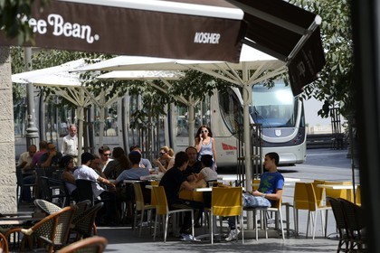 Israel, Jerusalem light rail on Jaffa Road, the line is 13.9 kilometers (8.6 mi) long with 23 stops and the train began to run on August 19, 2011