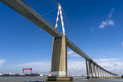France, Loire Atlantique, Estuaire de la Loire,  the Saint-Nazaire bridge and the Chantiers de l’Atlantique in the background