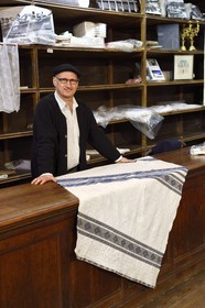 France, Pyrenees Atlantiques, Basque Country, Saint Jean Pied de Port, Bixente Inchauspé, director of the Basque linen shop Cherbacho-Inchauspé and former banker