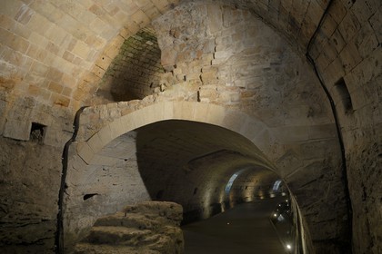 Israel, North district, Galilee, Acre (Akko), old town, listed as World Heritage by UNESCO, the 350m long Templars tunnel leads from the Templars Palace which was destroyed in 1921 up to Acre's port in the east, it was built in the late 12th century as a stratigical underground but only found in 1994