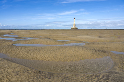 France, Gironde, Verdon sur Mer, rocky plateau of Cordouan at low tide, lighthouse of Cordouan, listed as World Heritage by UNESCO