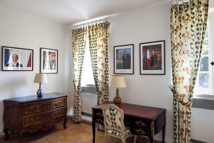 France, Var, Bormes les Mimosas, Brégancon Fort, official residence of the President of the Republic, aide de camp room with portraits of the french republic Presidents