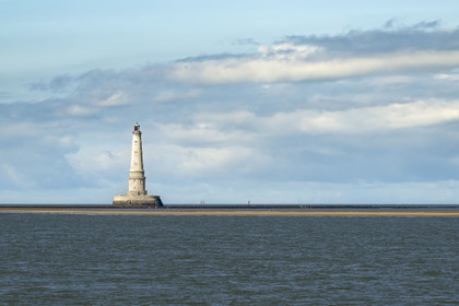 France, Gironde, Verdon sur Mer, rocky plateau of Cordouan at low tide, lighthouse of Cordouan, listed as World Heritage by UNESCO