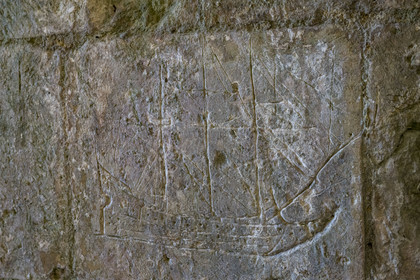 France, Charente Maritime, Saintonge, Marennes Hiers Brouage, Brouage citadel, labelled Les Plus Beaux Villages de France (The Most Beautiful Villages of France), 17th century graffiti of ships, linked to the salt trade, under the Royal Gate and engraved by the soldiers who observed them on the maritime quays