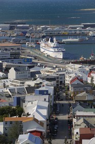 Iceland, Reykjavik, the Skolavordustigur street in the old town which leads to the port