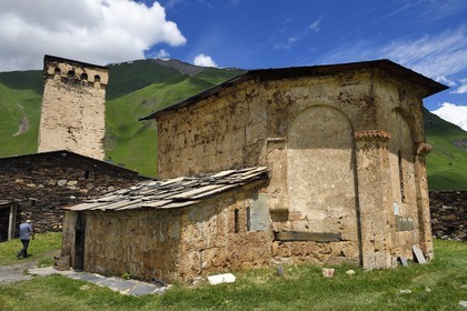 Georgia, Upper Svaneti (Zemo Svaneti), village of Ushguli, listed as World heritage by UNESCO, Lamaria St. Mary's church of Ushguli from the 12th century