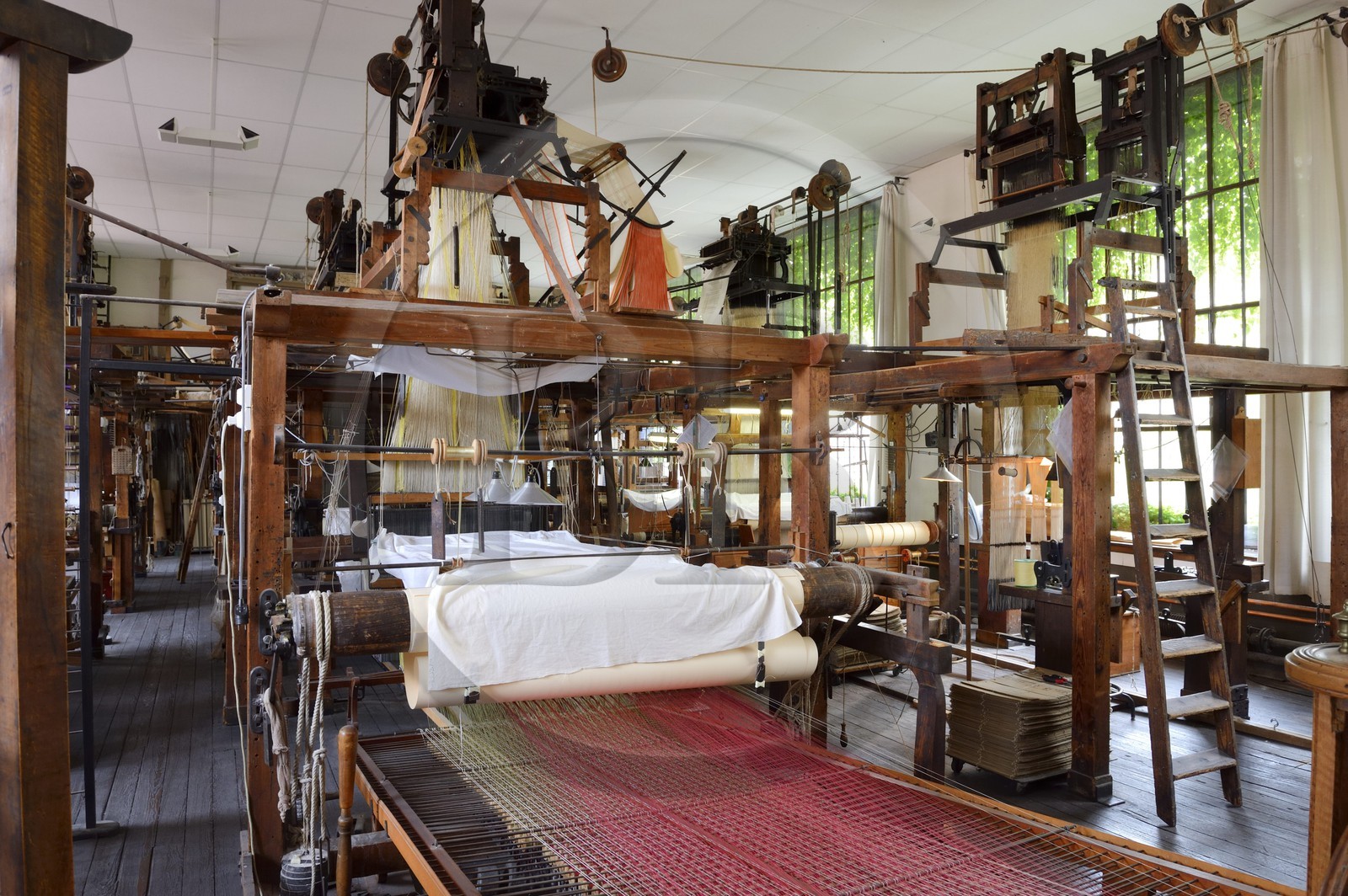 France, Rhône (69), Lyon, quartier de la Croix-Rousse, Manufacture de soieries Prelle, métier à tisser la soie mis au point par Joseph Marie Jacquard dit métier Jacquard