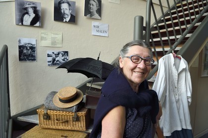 France, Bas Rhin, Northern Vosges Regional Natural Park, Obersteinbach, the Maison des chateaux forts (House of Castles) museum, Christelle Ullmann organizer of the exhibition on the painting school for women at the turn of the 20th century