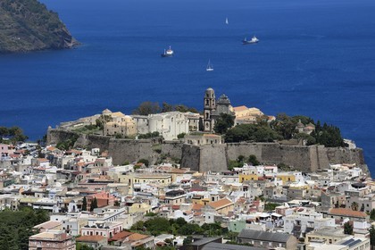 Italy, Sicily, Aeolian Islands, listed as World Heritage by UNESCO, Lipari Island, Lipari, Lipari dominated by its citadel