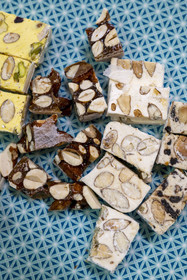 France, Vaucluse, Saint Didier, In the Nougats Silvain workshop,  nougat makers peasant,different types of nougat