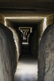 France, Gard, Pont du Gard classified World Heritage by UNESCO, Grand Site de France, Roman aqueduct over the Gardon River, calcareous concretions deposited over the years on the interior walls of the aqueduct conduit in the upper part of the bridge